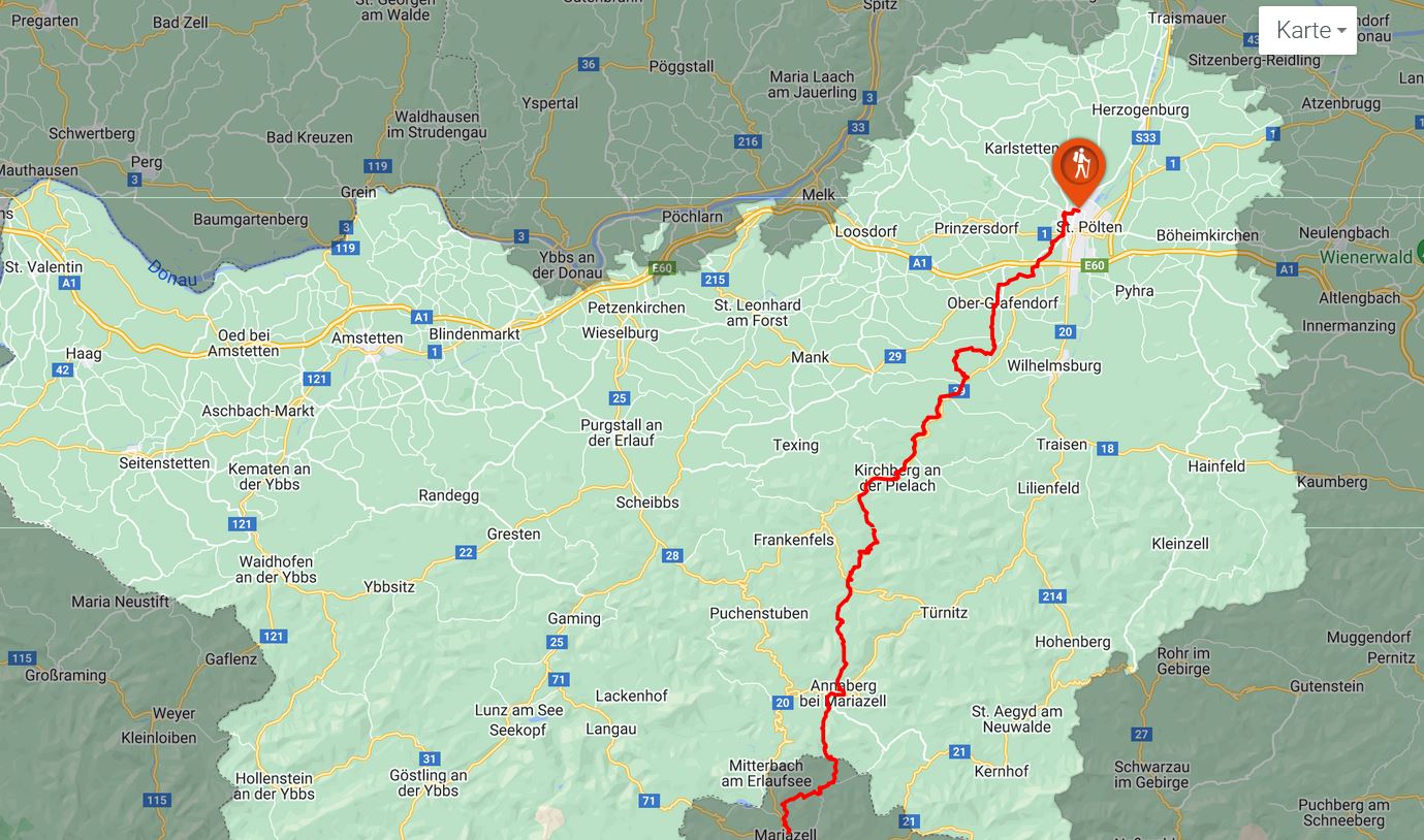 Pielachtaler Pilgerweg Gesamtverlauf, Etappen und Karte Pielachtaler